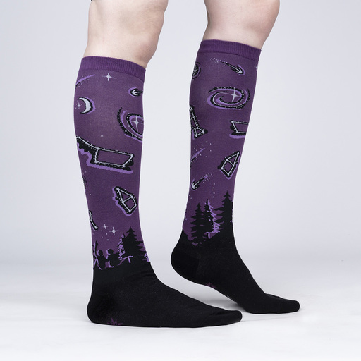 model side view of Make A Wish - Glow In The Dark Constellation Knee Socks - Women's